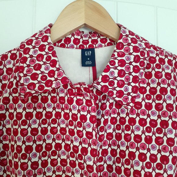 Gap Tulip Print Button Front Coat With Self Belt Red Pink Size S - Picture 6 of 16